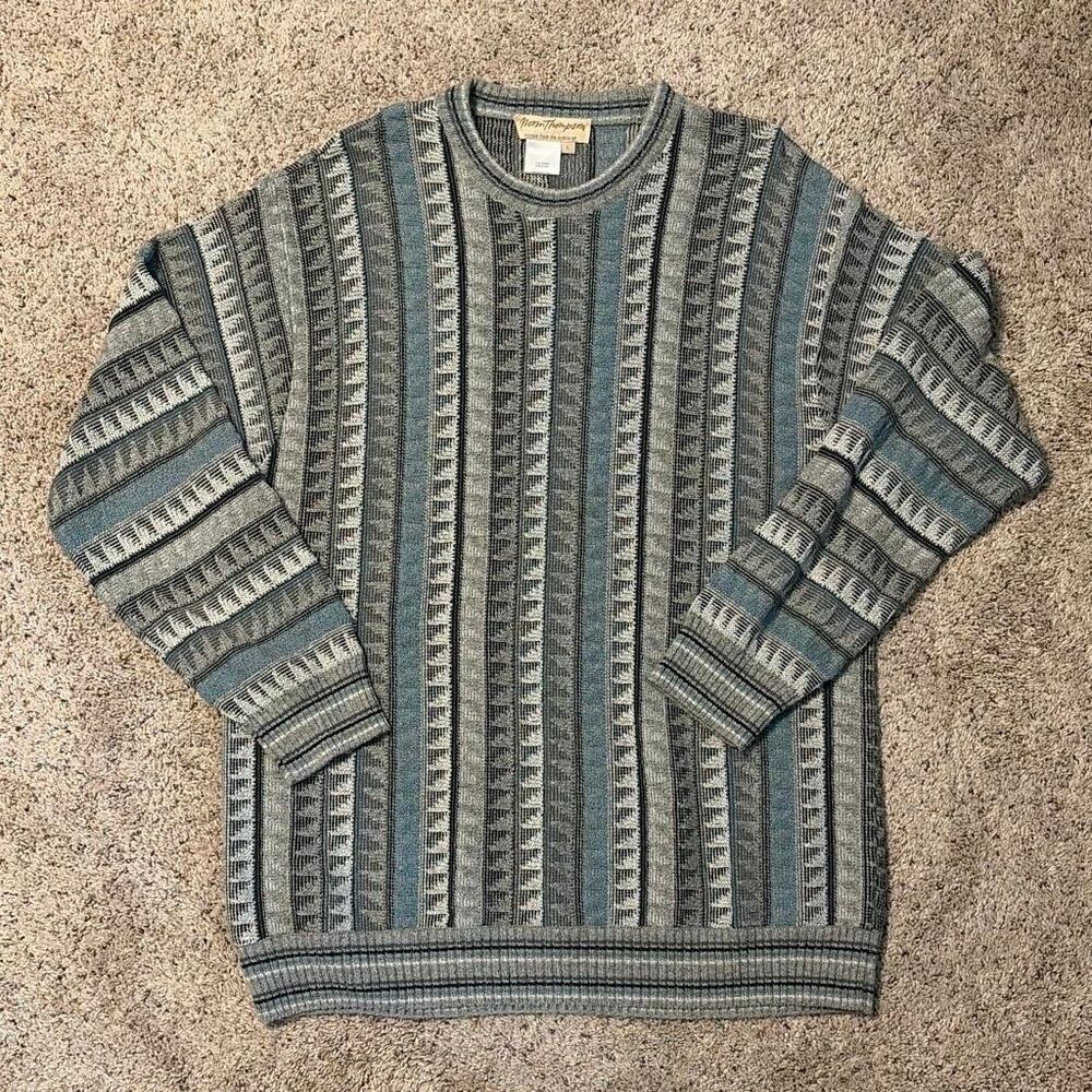 Vintage Norm Thompson Blue Gray Crewneck Sweater Size Large